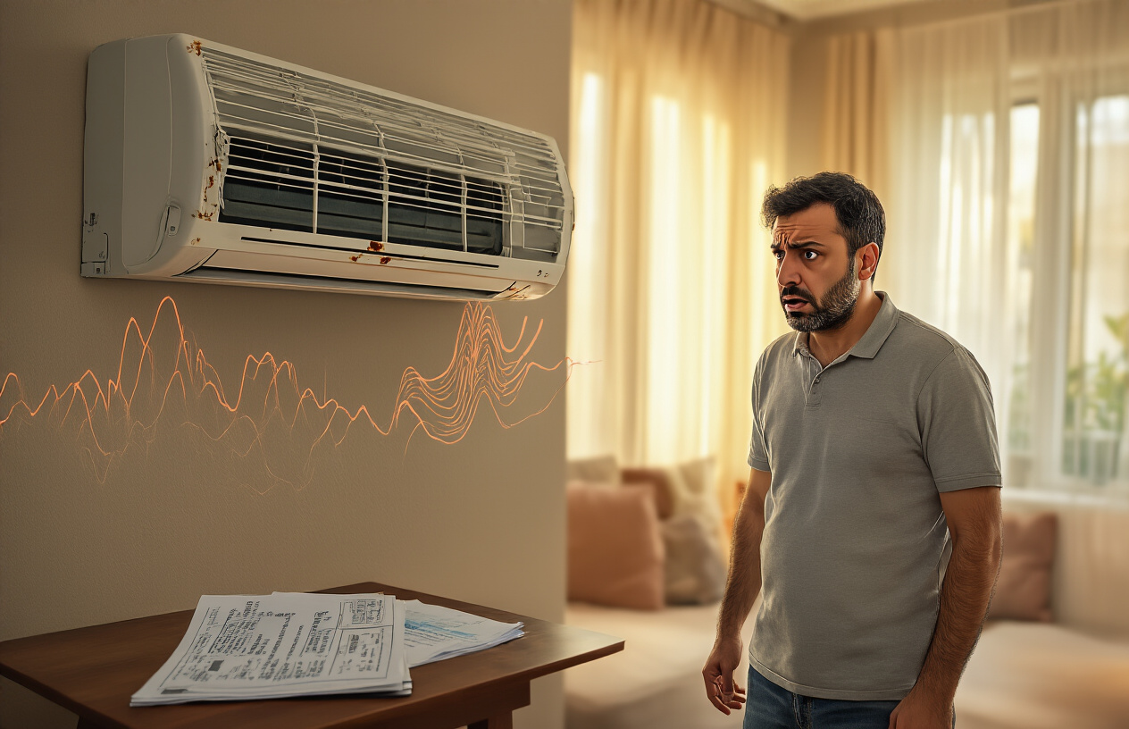 "AC Filter Replacement Importance Dubai" "Extremely clogged AC air filter compared to new one, with dust particles visible in sunlight"