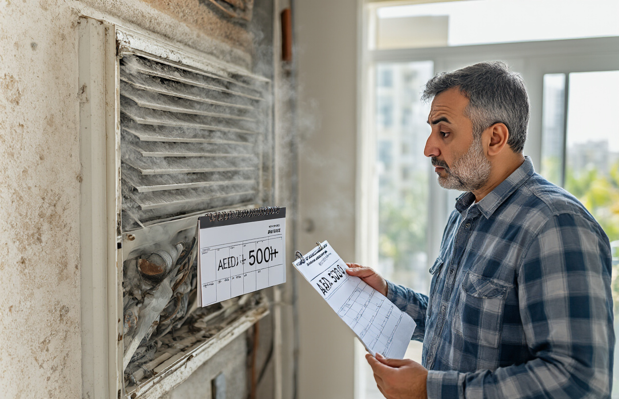 "AC DIY Repair Risks Dubai" "Amateur attempting dangerous DIY AC electrical repair with incorrect tools in Dubai apartment"